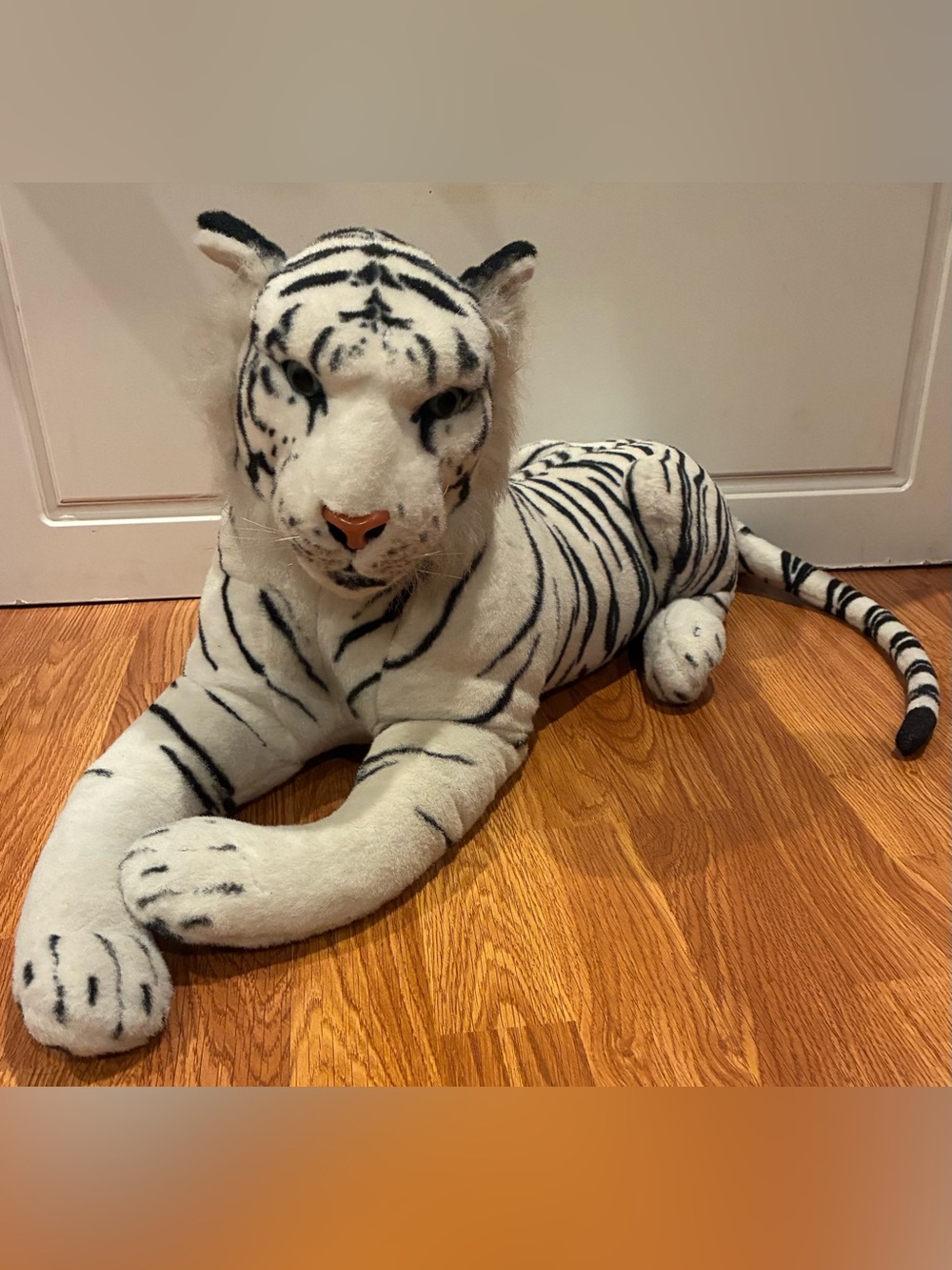 Realistic White Tiger Striped Stuffed Animal